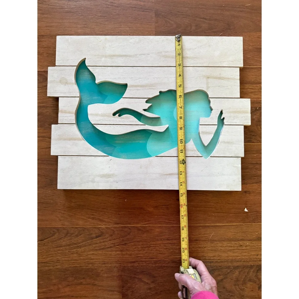 Coastal Wood‎ Plank Mermaid Wall Art Cutout Teal Ombre Beach Decor 20x16